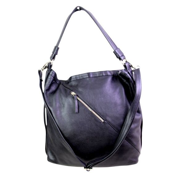 LARGE Tano BLACK GENUINE LEATHER HOBO SHOULDER BAG X-BODY HANDBAG PURSE - Picture 6 of 16